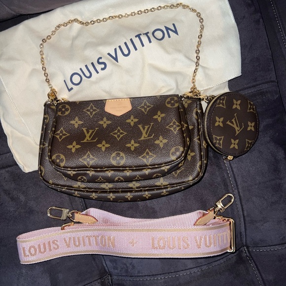 Louis Vuitton Monogram Crossbody Bag with Pink Strap - Picture 1 of 8